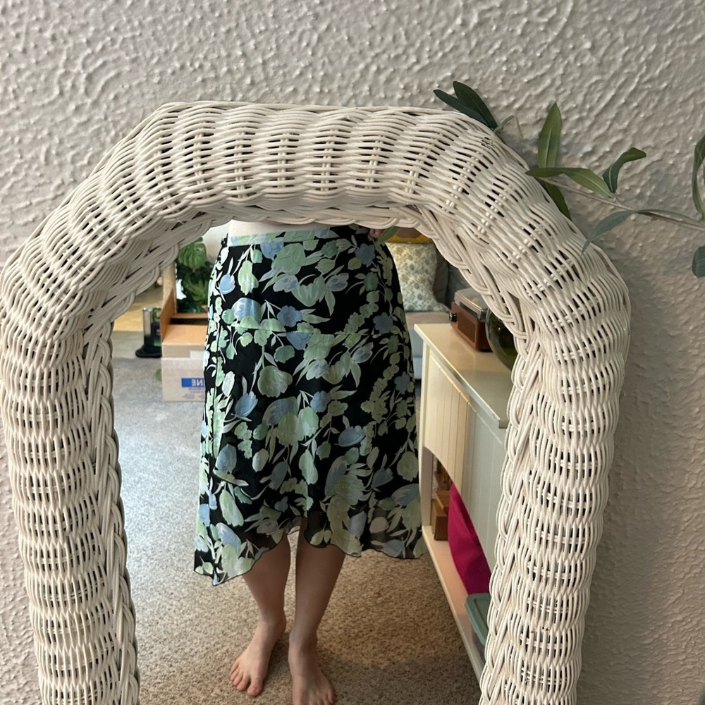 Notations Asymmetrical Skirt in Black and Green Floral